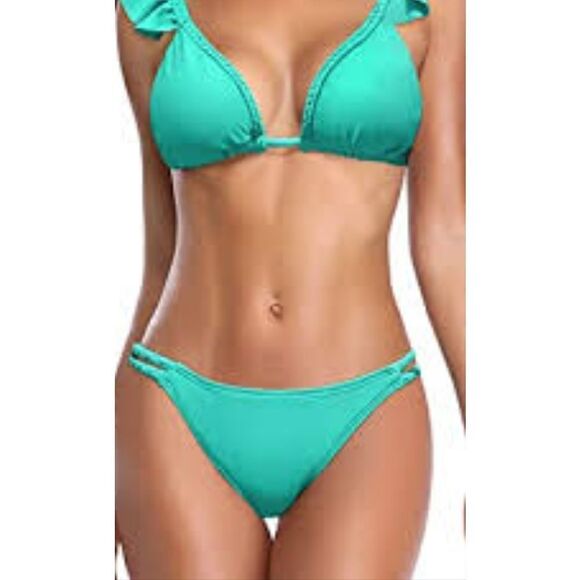 LAUNDRY BY SHELL SEGAL 2- PIECE RUFFLE DESIGN TOP WOMEN"S BIKINI SWIMSUITS - Picture 1 of 16